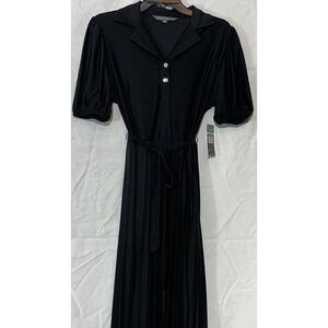 Sharagano Solid Monaco Dress Women 8 Black Pleated Old Money Refined traditional